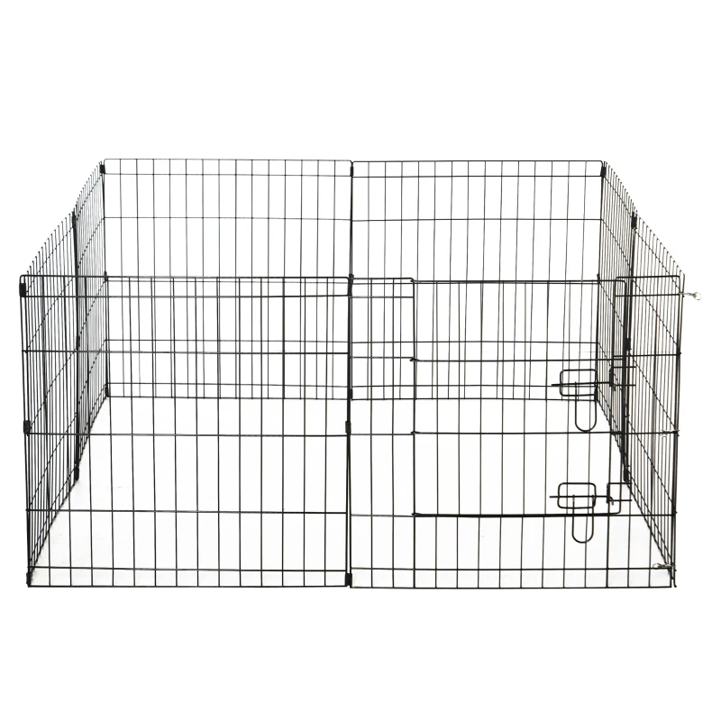 PawHut Recinto per Cani da Esterno, Box Gabbia per Cani Gatti Cuccioli Roditori Recinzione Rete 8 Pezzi 61 x 61cm Nero