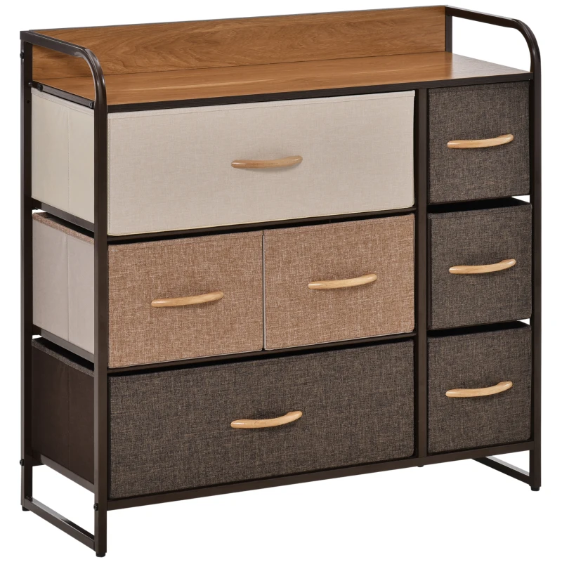 HOMCOM Cómoda para Dormitorio con 7 Cajones Plegables Parte Superior de Madera y Marco Metálico 80x29x78,5 cm Multicolor