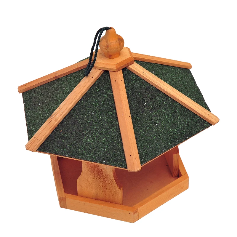 PawHut Mangeoire à oiseaux en bois avec toit imperméable, nichoir suspendu pour extérieur, 40 x 40 x 35 cm