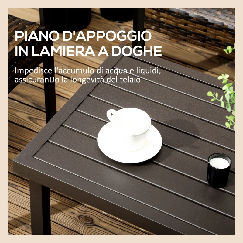 Outsunny Tavolino da Caffè in Acciaio con Piedini Regolabili e Piano a Doghe, 91x51x46 cm, Marrone