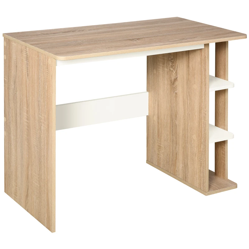HOMCOM Computer Desk, Writing Desk with 3-Tier Storage Shelf, Work Table for Home Office, Study, Living Room, Oak and White