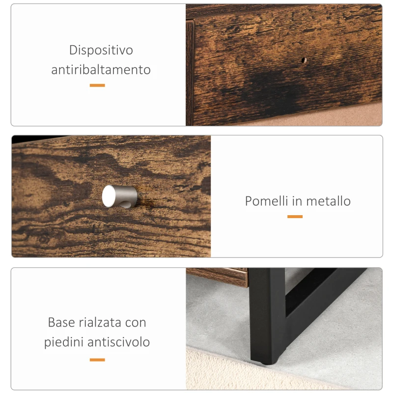 HOMCOM Mobile Scarpiera Salvaspazio Stile Industriale per 12 Paia di Scarpe, Legno e Metallo, 60x24x115cm Marrone e Nero