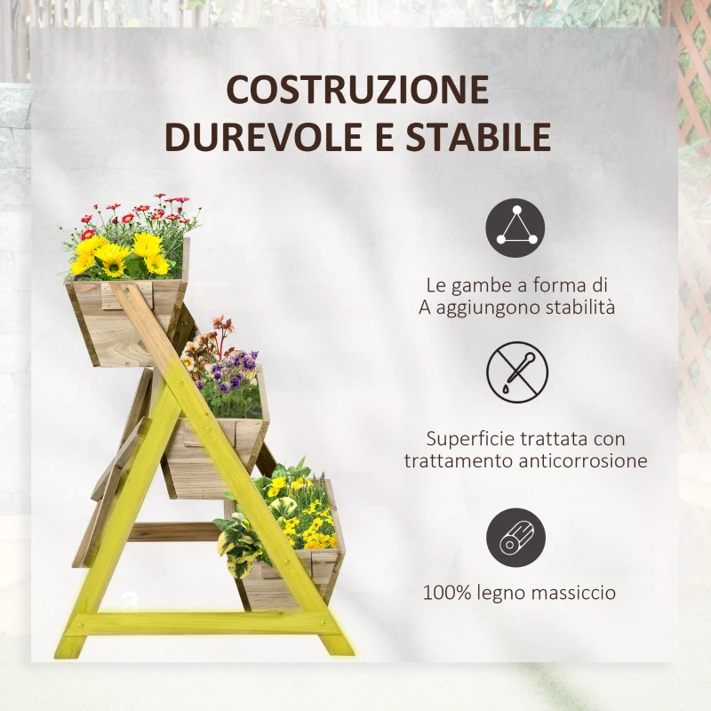 Outsunny Fioriera da Giardino a 3 Livelli con Feltro Drenante Geotessile, in Legno di Abete, 71x61x77 cm