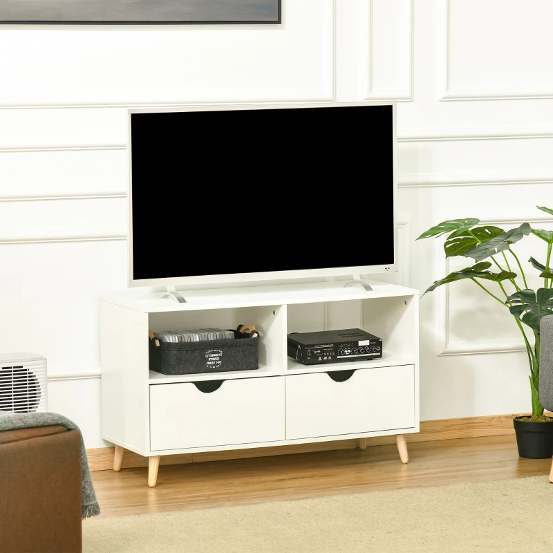HOMCOM TV Stand Cabinet for TVs up to 42", Modern TV Unit with Shelf, Drawers and Storage Cabinet, Entertainment Center for Living Room, White