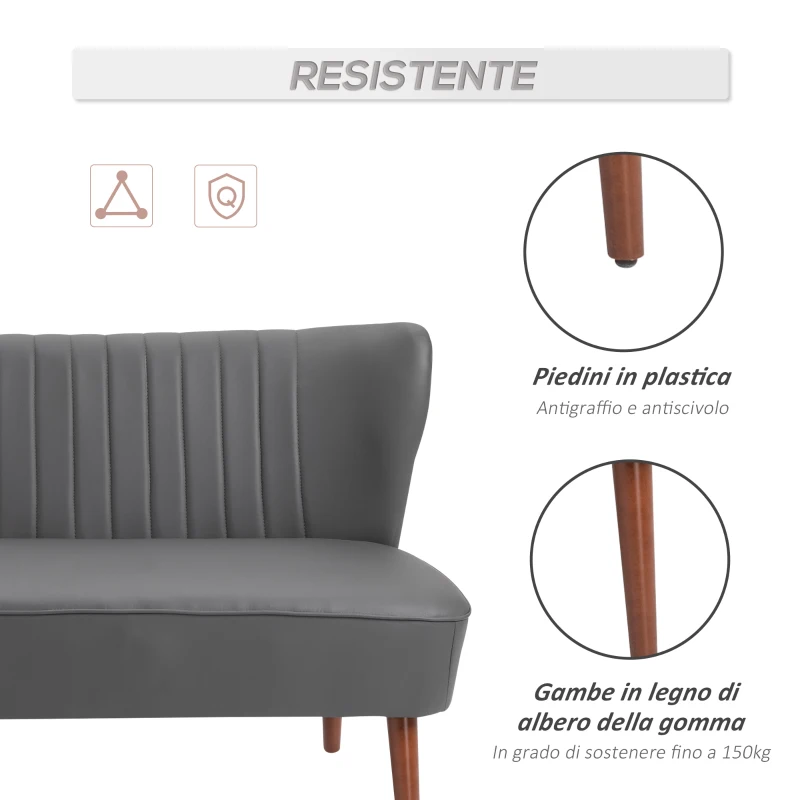 HOMCOM Divano a 2 Posti dal Design Moderno, Divanetto 2 Posti con Telaio in Legno e Rivestimento in Pelle PU per Soggiorno e Camera da Letto, Grigia, 108.5 x 61 x 79cm