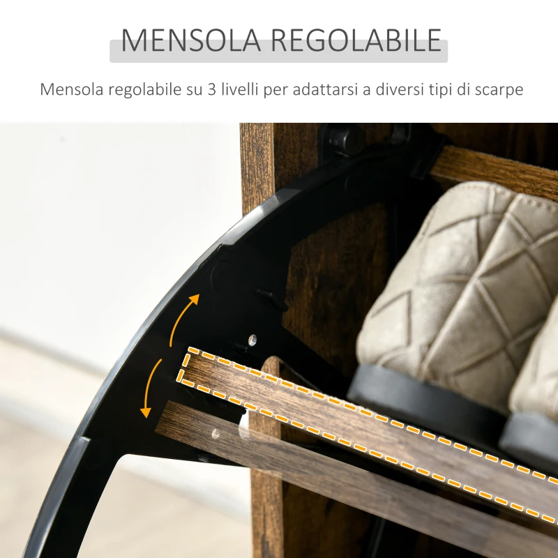 HOMCOM Mobile Scarpiera Salvaspazio a 3 Ante con Mensole Regolabili per 12-18 Scarpe, in Legno, 62.5x26x117.5cm, Marrone Rustico