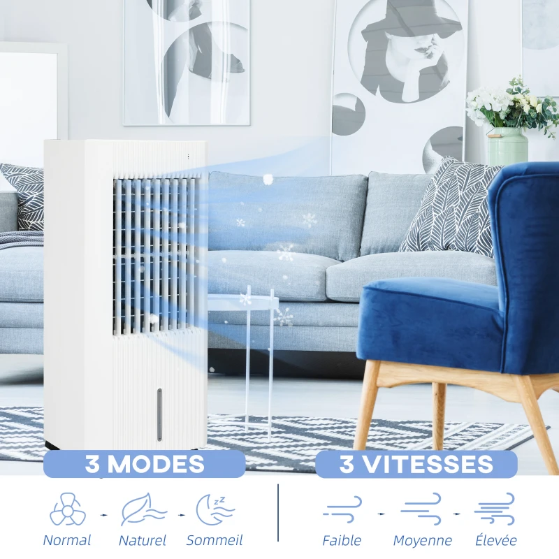 HOMCOM Refroidisseur d'air ventilateur humidificateur 3 en 1 avec télécommande, minuterie, oscillation, 3 modes 3 vitesses