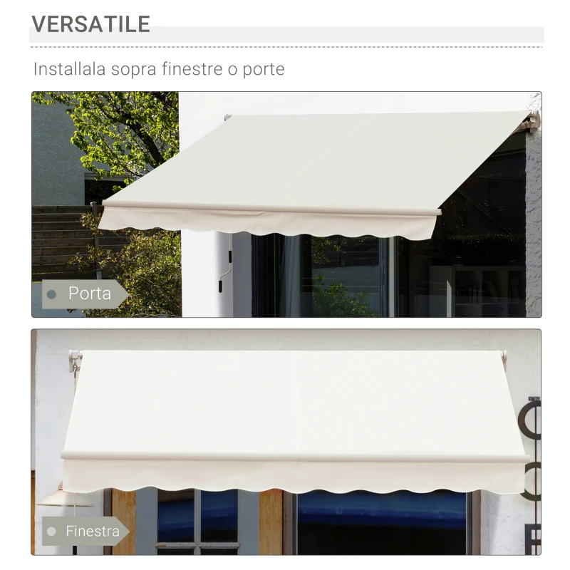 Outsunny Tenda da Sole Avvolgibile a Caduta con Manovella, in Alluminio e Poliestere, 3x2.5m, Bianco