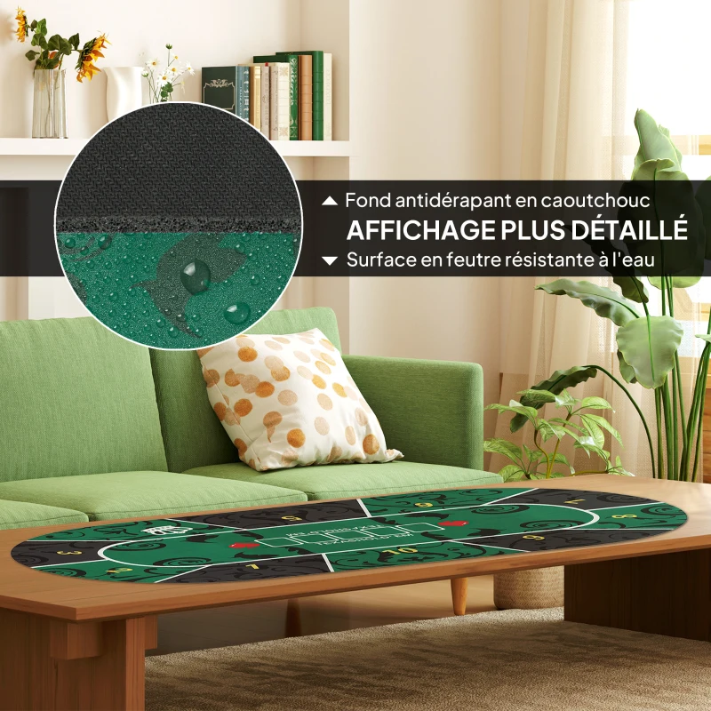 SPORTNOW Tapis de poker dessus de table de poker jusqu'à 6 joueurs sac de transport antidérapant 120 x 60 x 0,2 cm vert et noir