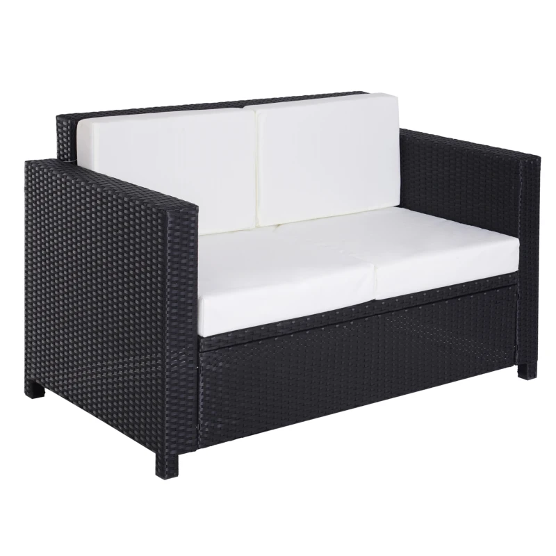 Outsunny Canapé de jardin 2 places canapé droit 4 coussins déhoussables 130L x 70l x 80H cm résine tressée noire