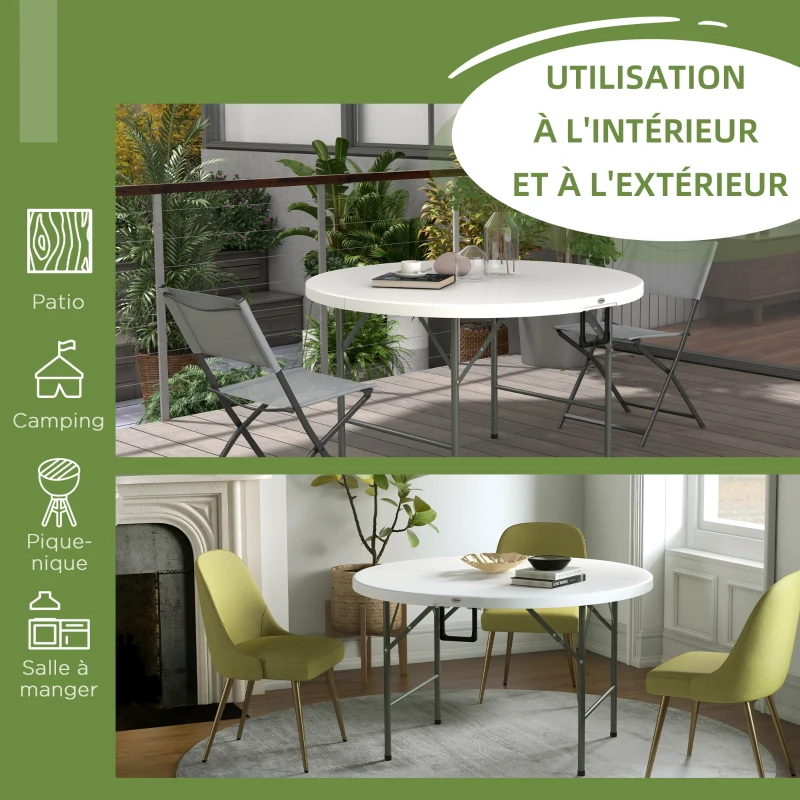 Outsunny Table ronde de jardin pliante Ø122 cm peut accueillir 6 personnes pour évènement, structure métal, plateau HDPE