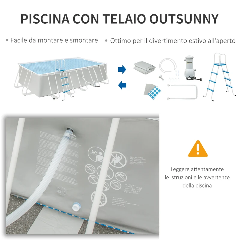 Outsunny Piscina Fuori Terra in Acciaio e PVC Rinforzato con Filtro, 580x310x122cm, Grigio Chiaro