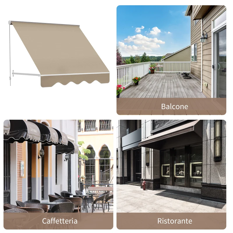 Outsunny Tenda da Sole a Caduta con Rullo Avvolgibile e Angolazione Regolabile 0-120°, 180×70cm, Beige