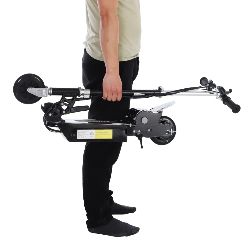 HOMCOM HOMCOM Patinete Eléctrico Scooter Plegable Negro Patinete Eléctrico Scooter Plegable con Manillar y tipo Monopatín con Freno y Caballete 120W Carga 80kg 81.5x37x96cm (Negro)
