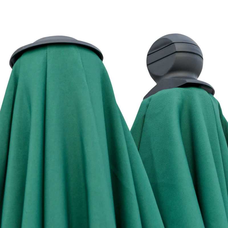 Outsunny 2m Half Parasol Market Umbrella Garden Balcony Parasol with Crank Handle, Base, Double-Sided Canopy, Dark Green