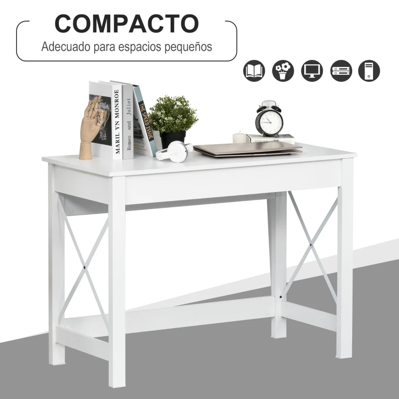 HOMCOM Mesa Escritorio Estilo Moderno Escritorio Fácil de Montar Mesa de Ordenador para Oficina Dormitorio Estudio 105x50x76 cm Blanco