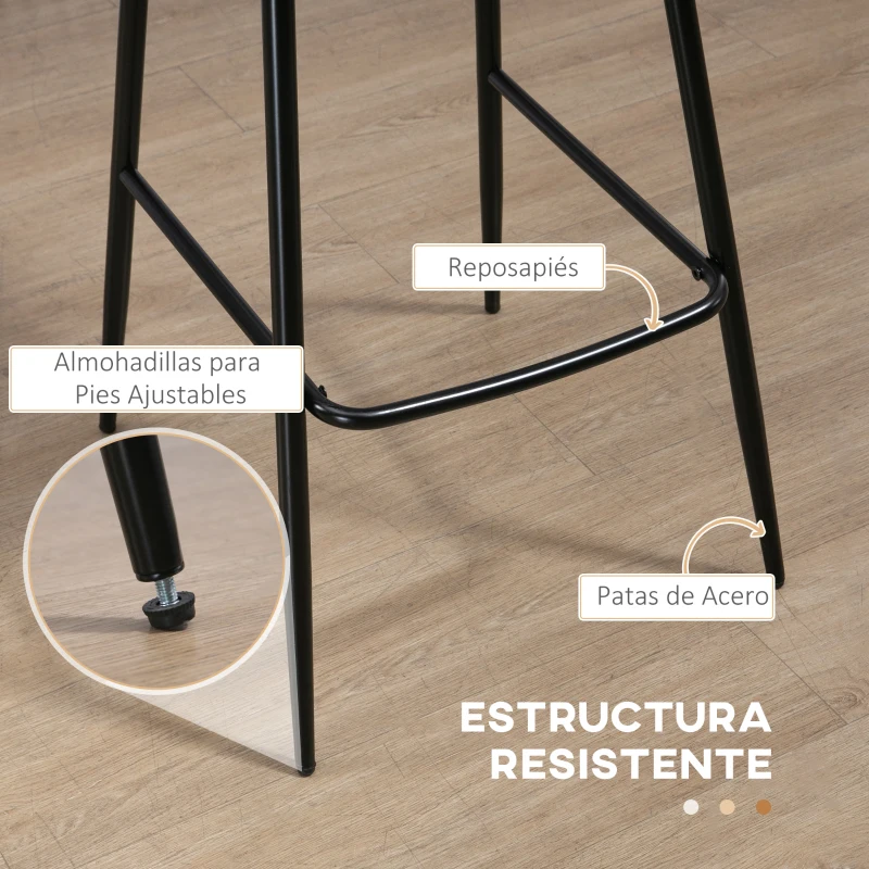HOMCOM Conjunto de 2 Taburetes Altos de Cocina con Respaldo Tapizado en PU Carga 120 kg para Bar Salón Comedor Marrón