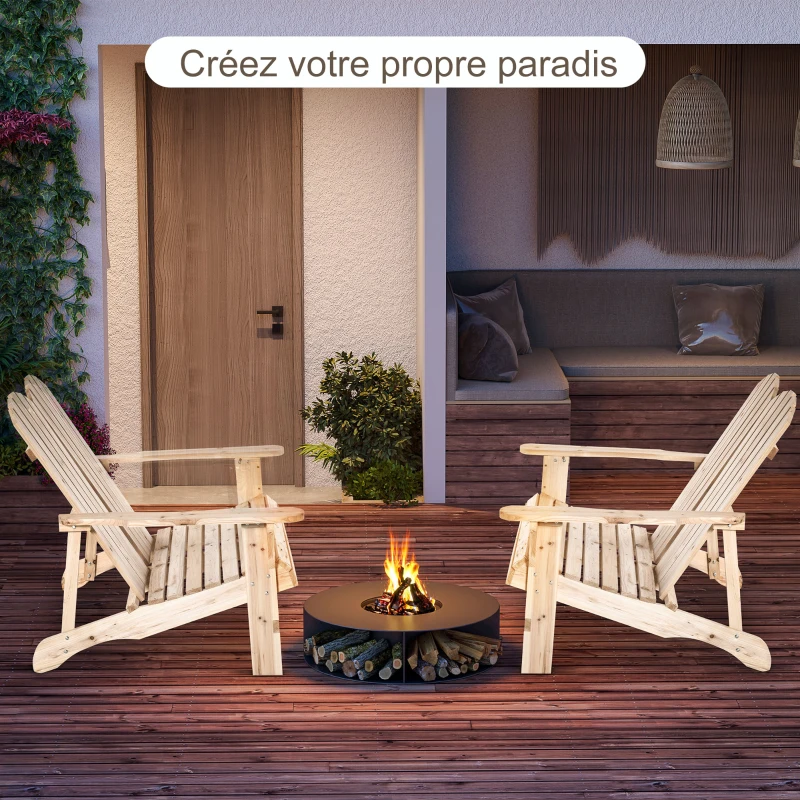 Outsunny Banc de Jardin 2 Places Design Adirondack Assise Dossier à Lattes Larges accoudoirs Bois Naturel sapin lasuré