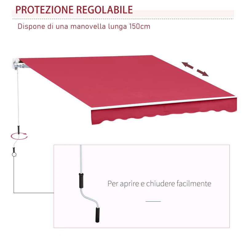 Outsunny Tenda da Sole per Esterno Avvolgibile a Manovella in Metallo e Alluminio, 4x2.5m, Rosso Scuro