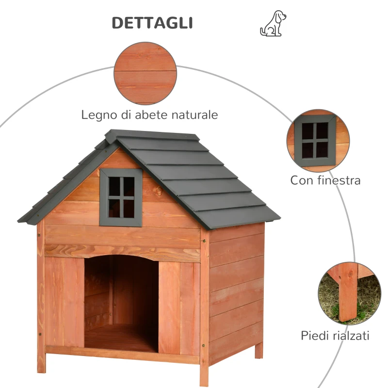PawHut Casetta Rialzata per Cani fino a 15 kg, Cuccia per Cani Gatti da Esterno in Legno di Abete, 81.3x91.5x98.5 cm