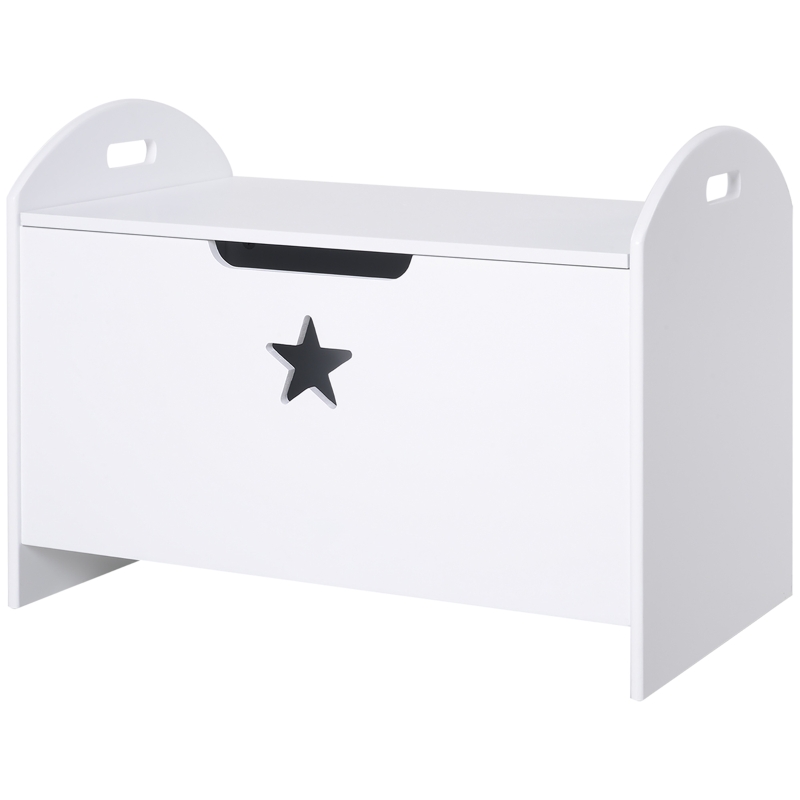 HOMCOM Kids Wooden Toy Box Organizer Children's Toy Storage with Lid Safety Hinge Side Handle Playroom Furniture White