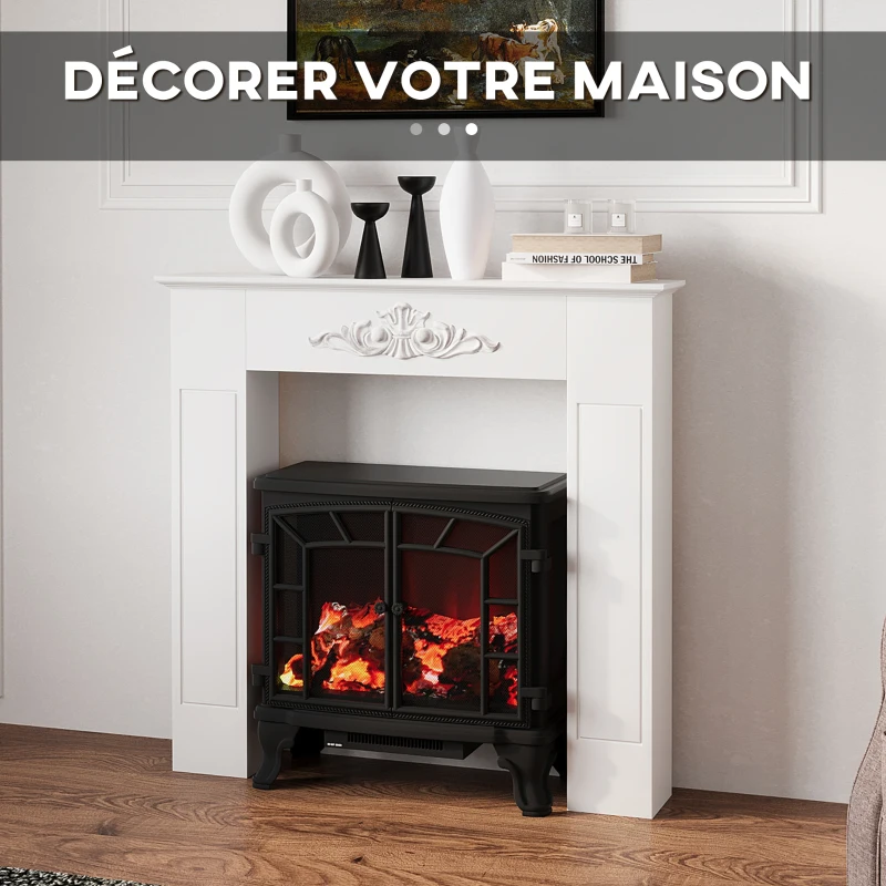 HOMCOM Manteau de cheminée encadrement cadre décoratif pour cheminée électrique 101 x 19 x 100 cm bois blanc