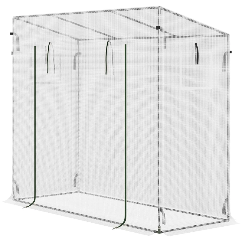 Outsunny Tomato Greenhouse Walk-in Garden Greenhouse with Pent Roof, Roll-up Door, Mesh Window for Plants Flowers Herbs Grow, 200 x 73 x 168 cm, White
