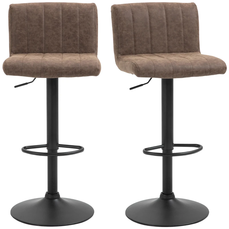 HOMCOM Adjustable Barstools Set of 2, Swivel Counter Bar Chairs, Bar Stools with Footrest, PU Leather, Gas Lift, Brown