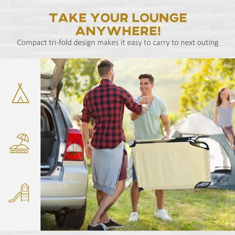 Outsunny Folding Sun Loungers Set of 2 with Face Hole, 4-Position Adjustable Backrest Garden Recliner Chairs Sunbeds, Outdoor Lounge Chairs with 600 D Oxford Cloth Seat, Pillow for Beach, Beige