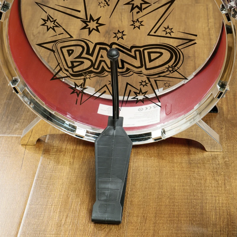 AIYAPLAY Batteria per Bambini 3-6 Anni a 7 Pezzi con Sgabello e Bacchette, in Plastica e Metallo, 72x29x56 cm, Rosso