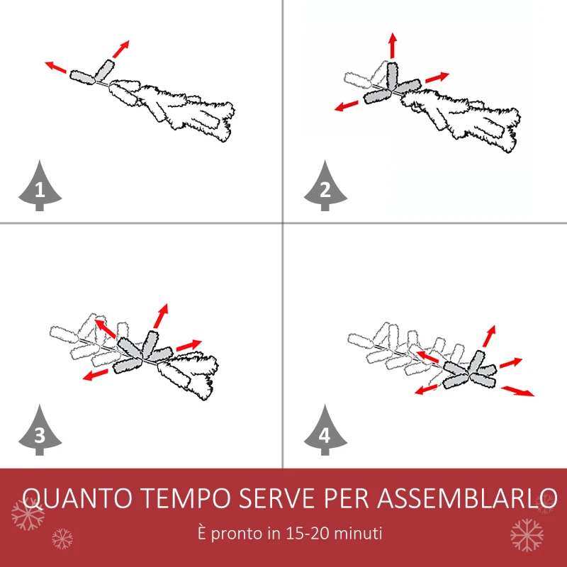 HOMCOM Albero di Natale Innevato Artificiale 150cm con Bacche Rosse e Pigne Bianche, Base Rimovibile Pieghevole, 408 Rami