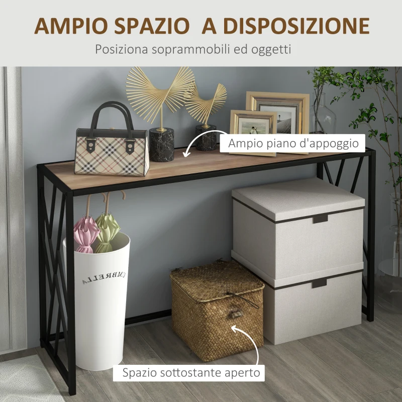 HOMCOM Tavolo Consolle da Ingresso in Stile Industriale, Mobile Vintage in Acciaio e Legno, 120x35x75cm, Marrone