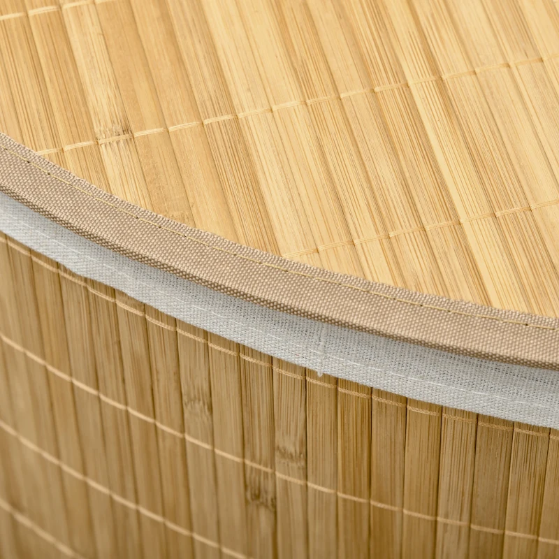 HOMCOM Cesto Portabiancheria con Coperchio Triangolare in Bambù e Tessuto, 38x38x57cm, Colore Legno
