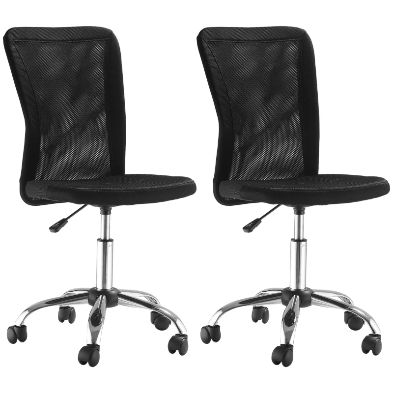 Vinsetto Lot 2 de chaises de bureau ergonomique hauteur réglable piètement chromé pivotant 360° revêtement maille noir