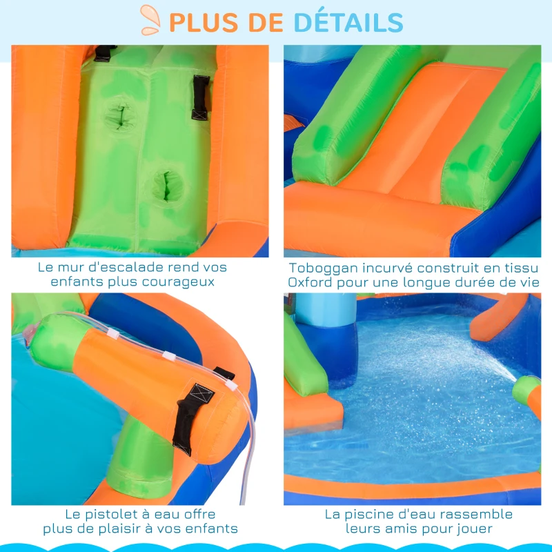 Outsunny Château gonflable aire de jeux avec toboggan trampoline piscines avec gonfleur 420 x 370 x 230 cm multicolore