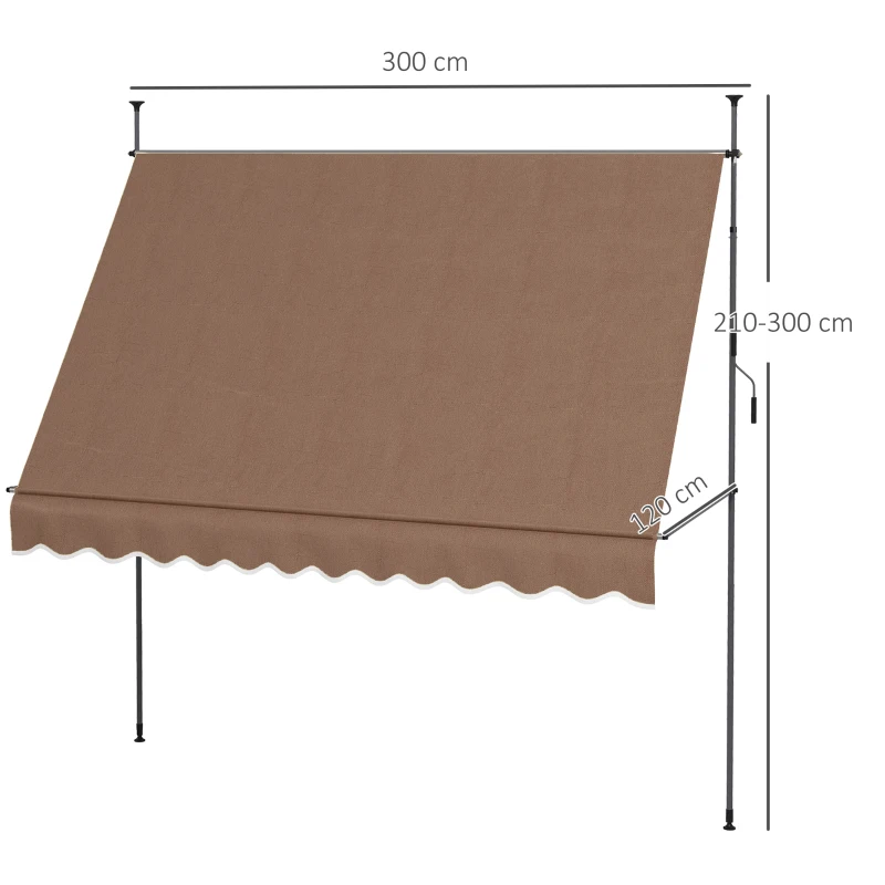 Outsunny Toldo Manual Retráctil con Manivela 300x120x210-300 cm con Altura Ajustable Impermeable y Anti-UV Café