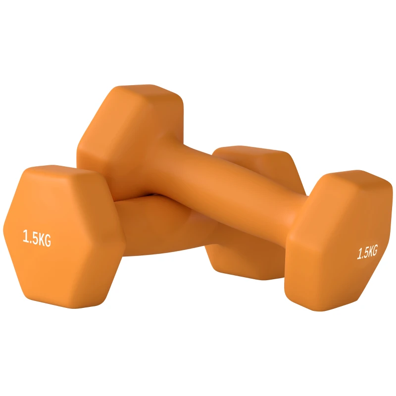 SPORTNOW 2 x 1.5kg Hexagonal Dumbbells Weights Set with Non-Slip Grip for Home Gym Workout, Orange