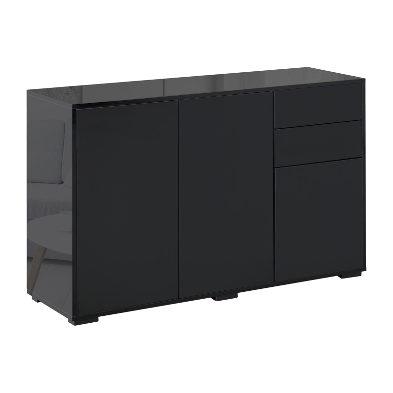 HOMCOM Buffet meuble de rangement 2 tiroirs coulissants 3 portes étagère réglable panneaux de particules 117 x 36 x 74 cm noir