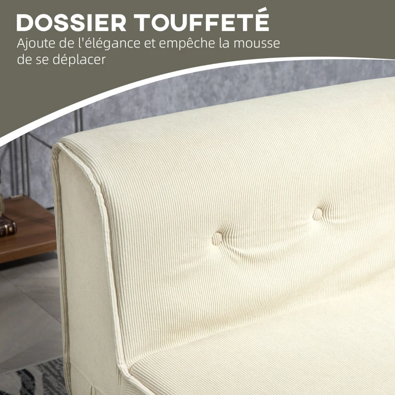 HOMCOM Canapé-lit pliant avec dossier capitonné, chauffeuse convertible, lit d'appoint, salon, bureau, blanc crème