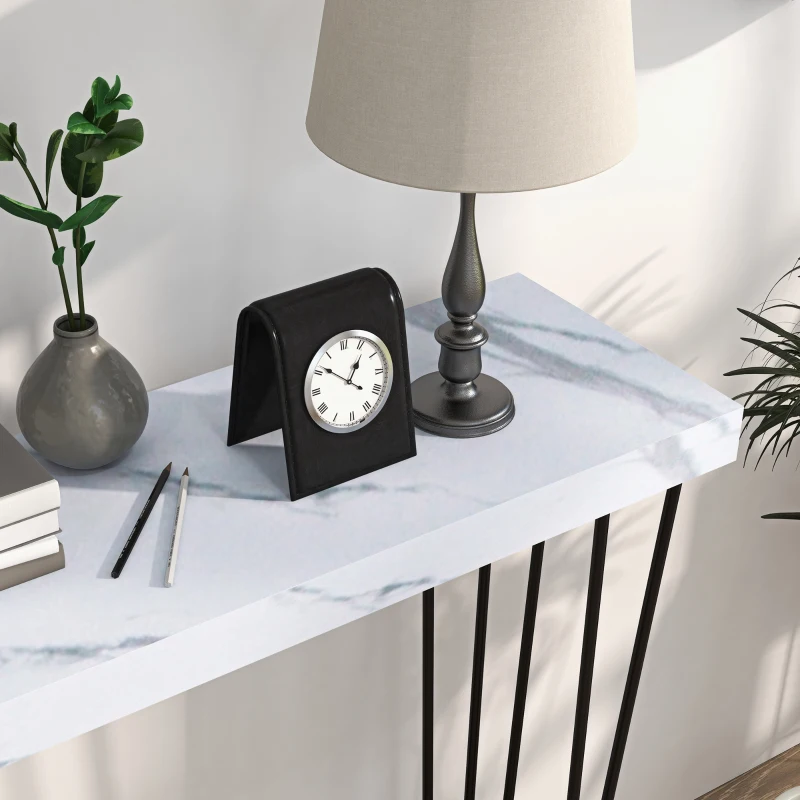 HOMCOM Mesa de Entrada con Patas de Acero Antivuelco Mueble de Recibidor para Salón Pasillo 110x25x79,5 cm Blanco