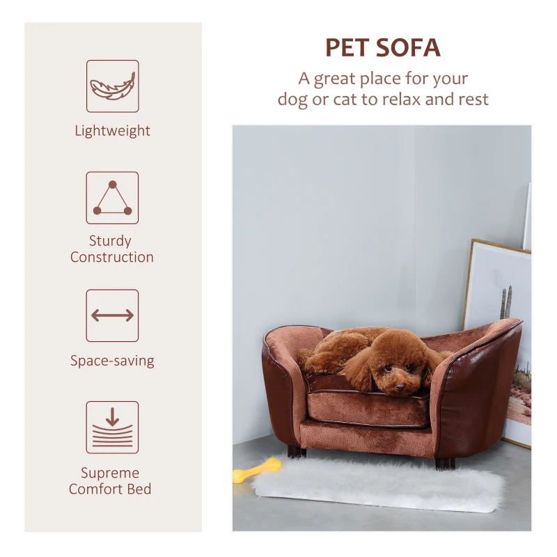 PawHut Dog Sofa Bed for XS-Sized Dogs, Pet Couch with Removable Soft Cushion, Cat Sofa Lounge with Back Pocket, Thick Sponge, Wooden Frame