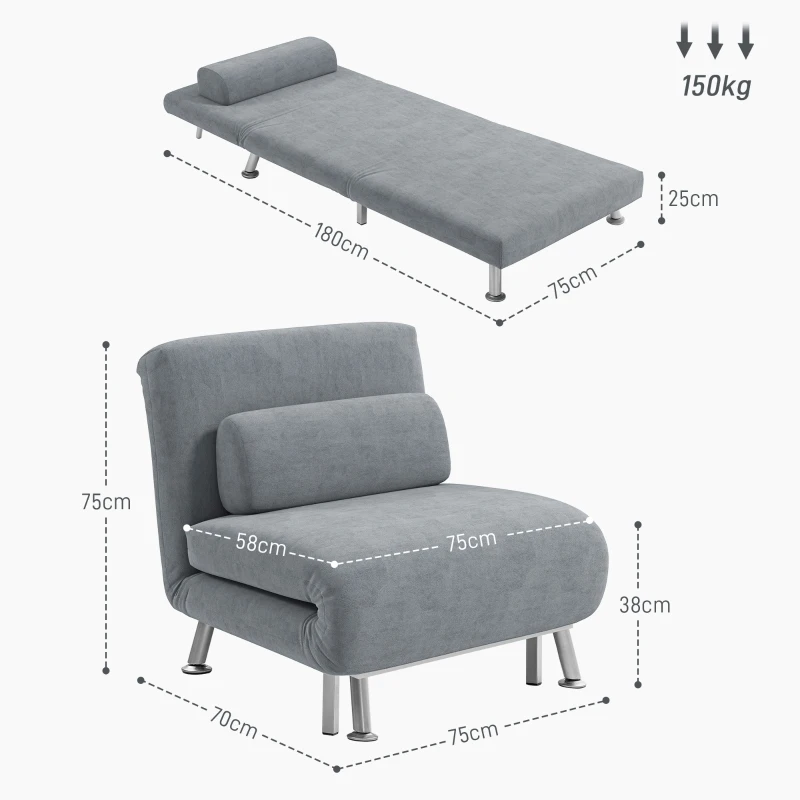 HOMCOM Adjustable Back Futon Sofa Chair - Grey(m-3)