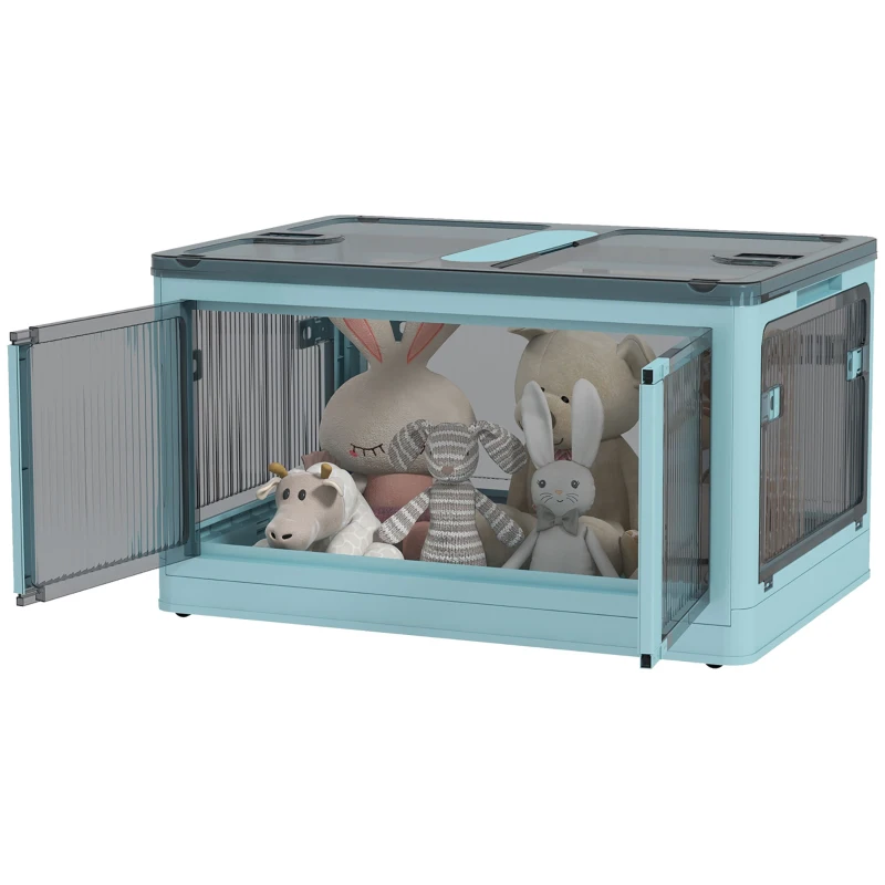 HOMCOM Caja de Almacenamiento Apilable con Tapa 69L de Capacidad Caja Organizadora Plegable con Ruedas 60x42x34 cm Azul