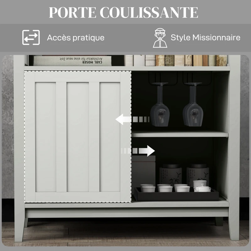 HOMCOM Meuble buffet avec range bouteille, porte coulissante, 2 rangées porte-verre et niche ouverte 80L x 40l x 82H cm