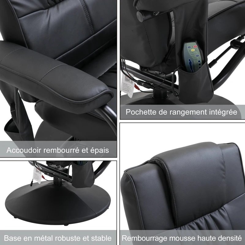 HOMCOM Fauteuil de Massage Vibration Electrique Relaxation avec Chauffage Noir