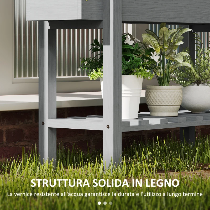 Outsunny Fioriera Rialzata con Ripiano Inferiore e 2 Fori di Drenaggio, in Legno di Abete, 100x30x70.5 cm, Grigio