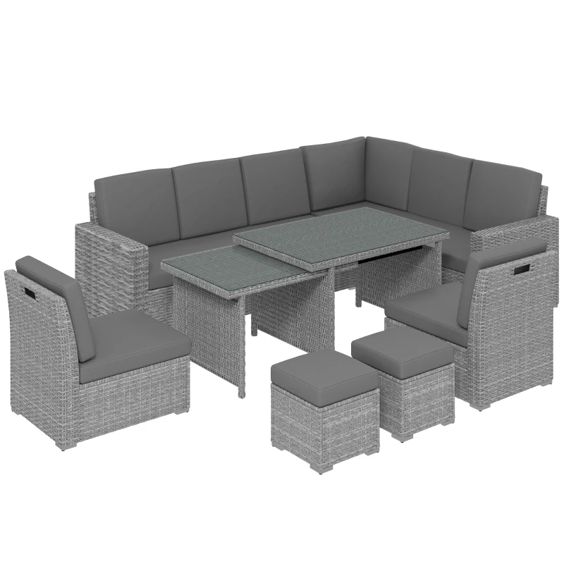 Outsunny Seven-Piece Rattan Garden Sofa Set, with Expanding Table - Light Grey