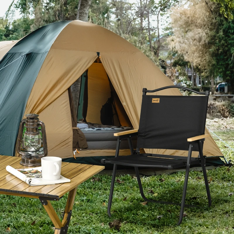 Outsunny Chaise de camping chaise de pêche pliante avec accoudoirs tissu Oxford et structure acier 54 x 59 x 78 cm noir