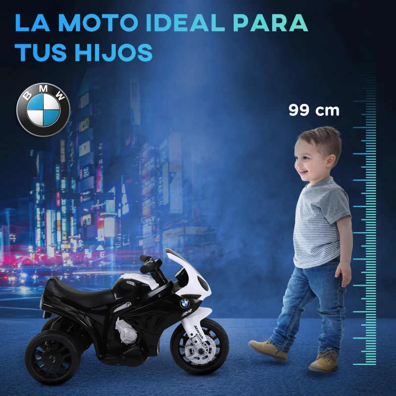 HOMCOM Moto Eléctrica para Niños de 18-36 Meses con Licencia BMW S1000RR con Velocidad 2,5 km/h Carga 20 kg 66x37x44 cm Negro
