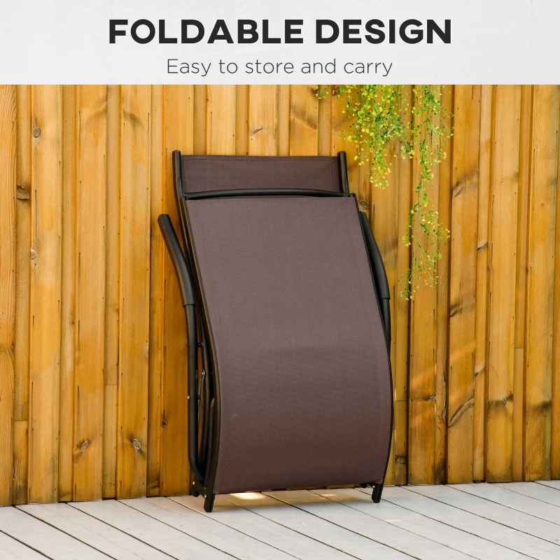 Outsunny Outdoor Folding Sun Lounger, Chaise Lounge Chair, Reclining Garden for Beach, Poolside and Patio, Dark Brown